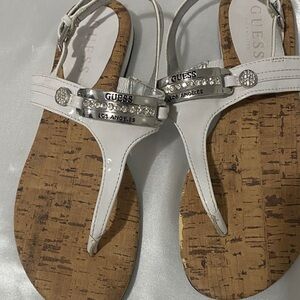 Guess White and Silver Women's Sandals